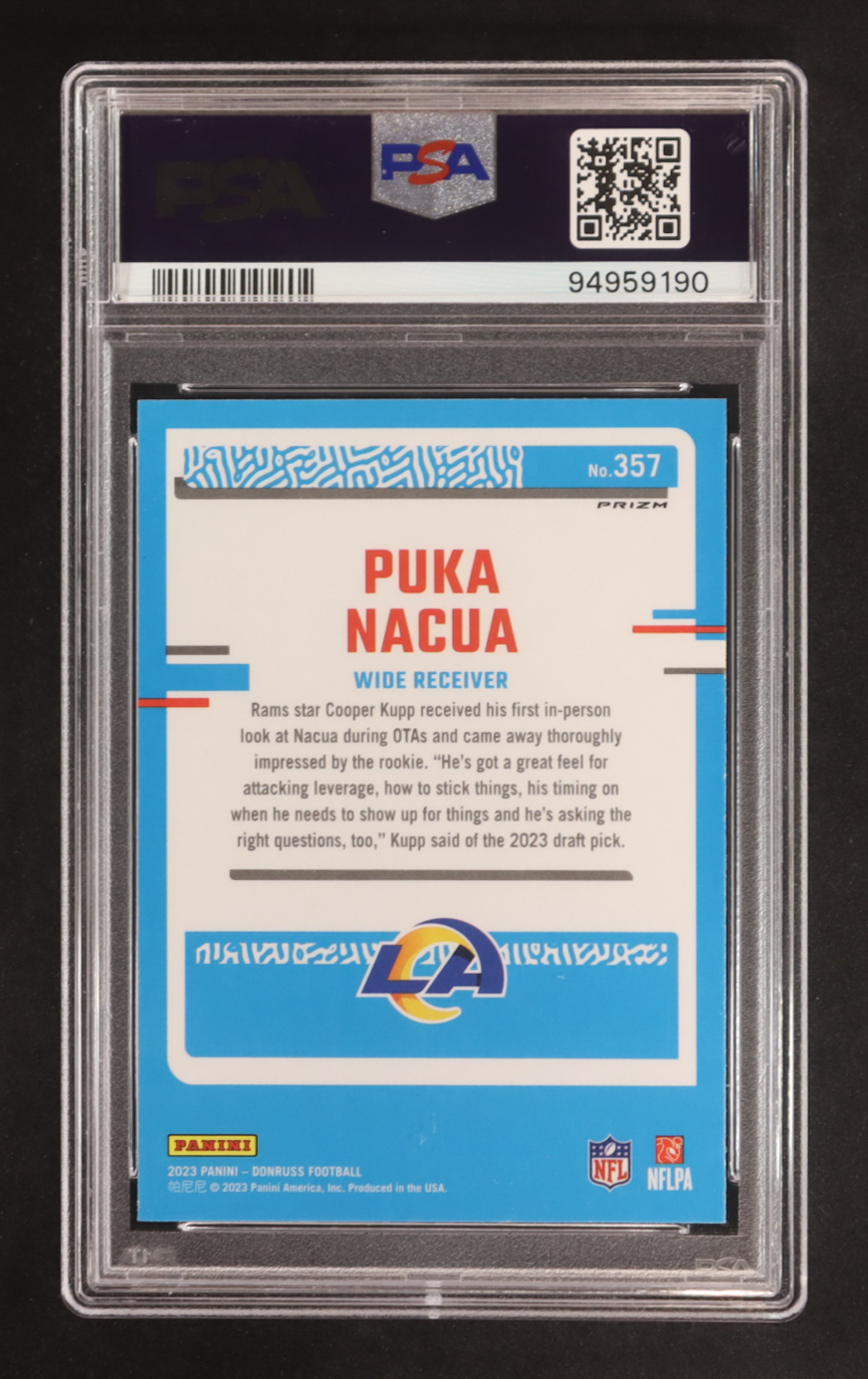Puka Nacua 2023 Donruss Optic Rated Rookies Preview Red and Green #357 RR (PSA 10) at PristineAuction.com Puka Nacua 2023 Donruss Optic Rated Rookies Preview Red and Green #357 RR (PSA 10) at PristineAuction.com