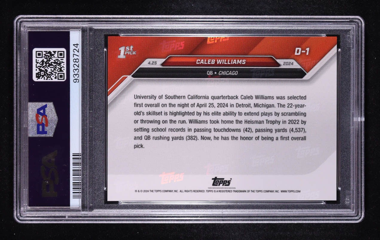 Caleb Williams 2024 Topps Now Draft #D1 RC (PSA 10) at PristineAuction.com Caleb Williams 2024 Topps Now Draft #D1 RC (PSA 10) at PristineAuction.com