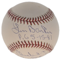 Len Barker Signed OML Baseball Inscribed "P.G. 5-15-81" & "Cleveland - 3 Blue Jays - 0" (PSA) at PristineAuction.com
