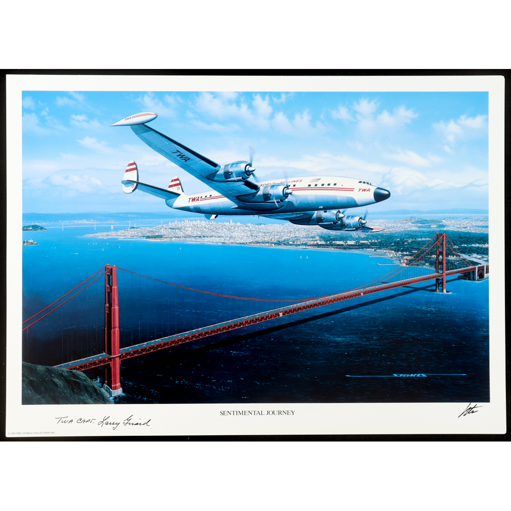 Larry Girard Signed Stan Stokes "Sentimental Journey" Lithograph Inscribed "TWA CAPT." (AIV) at PristineAuction.com