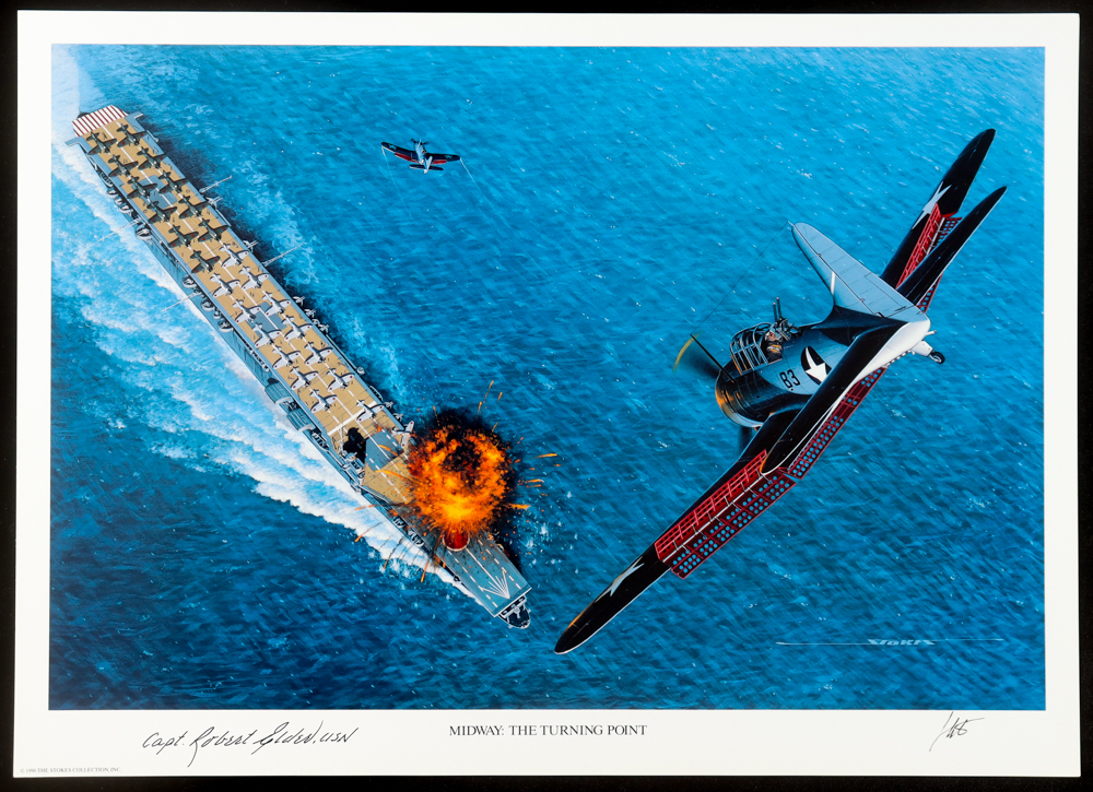 Capt. Robert M. Elder Signed Stan Stokes "Midway: The Turning Point" Lithograph Inscribed "USN" (AIV) at PristineAuction.com Capt. Robert M. Elder Signed Stan Stokes "Midway: The Turning Point" Lithograph Inscribed "USN" (AIV) at PristineAuction.com