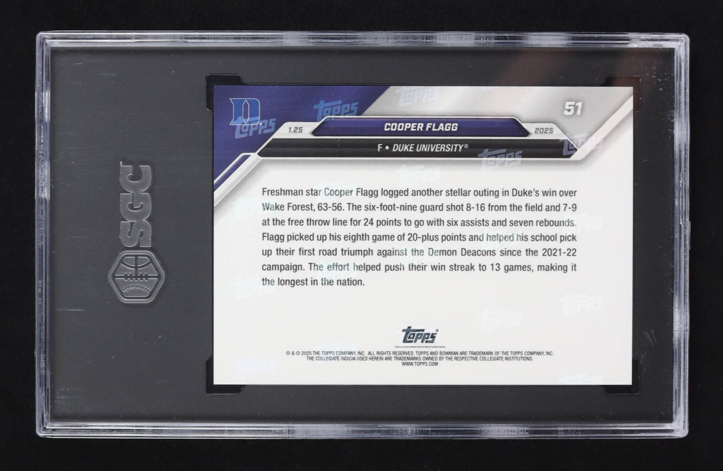 Cooper Flagg 2024-25 Bowman U Now #51 RC (SGC 9) at PristineAuction.com Cooper Flagg 2024-25 Bowman U Now #51 RC (SGC 9) at PristineAuction.com