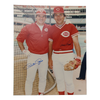 Pete Rose & Johnny Bench Signed Reds 16x20 Photo (PSA) at PristineAuction.com