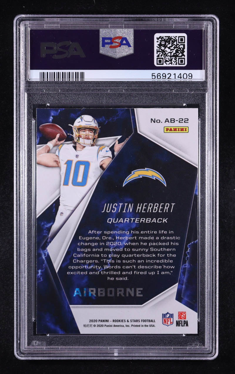 Justin Herbert 2020 Rookies and Stars Airborne #22 RC (PSA 10) at PristineAuction.com Justin Herbert 2020 Rookies and Stars Airborne #22 RC (PSA 10) at PristineAuction.com