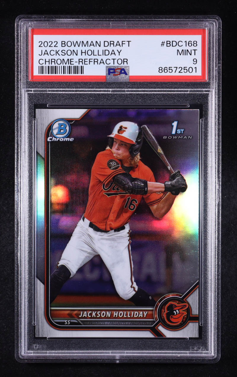 Jackson Holliday 2022 Bowman Chrome Draft Refractors #BDC168 RC (PSA 9) at PristineAuction.com Jackson Holliday 2022 Bowman Chrome Draft Refractors #BDC168 RC (PSA 9) at PristineAuction.com