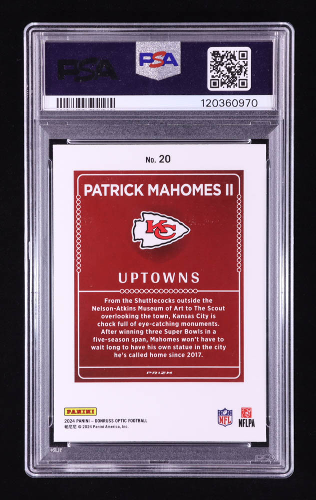 Patrick Mahomes II 2024 Donruss Optic Uptowns #20 (PSA 10) at PristineAuction.com Patrick Mahomes II 2024 Donruss Optic Uptowns #20 (PSA 10) at PristineAuction.com
