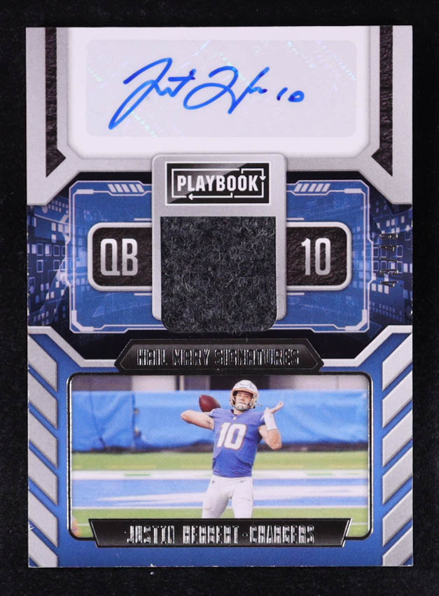 Justin Herbert 2021 Panini Playbook Hail Mary Material Signatures #12 #43/49 at PristineAuction.com Justin Herbert 2021 Panini Playbook Hail Mary Material Signatures #12 #43/49 at PristineAuction.com