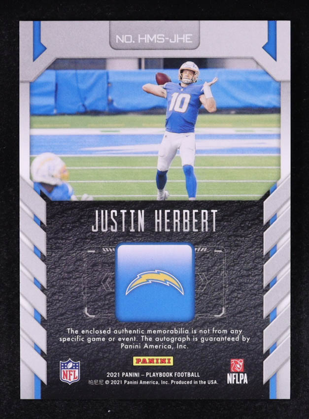 Justin Herbert 2021 Panini Playbook Hail Mary Material Signatures #12 #43/49 at PristineAuction.com Justin Herbert 2021 Panini Playbook Hail Mary Material Signatures #12 #43/49 at PristineAuction.com