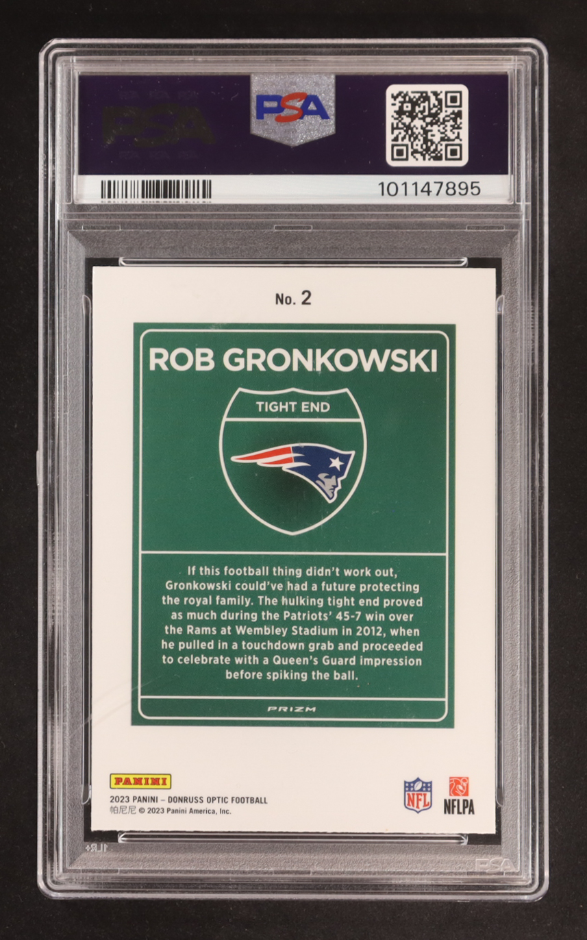 Rob Gronkowski 2023 Donruss Optic International Downtown! #2 (PSA 10) at PristineAuction.com Rob Gronkowski 2023 Donruss Optic International Downtown! #2 (PSA 10) at PristineAuction.com