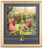Thomas Kinkade "Sleeping Beauty" Custom Framed Print Display with Glass Aurora Character Pin at PristineAuction.com