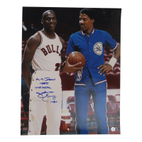 Julius "Dr. J" Erving Signed 76ers 16x20 Photo Inscribed "Air Jordan Meets The Doctor 1984" (Beckett) at PristineAuction.com