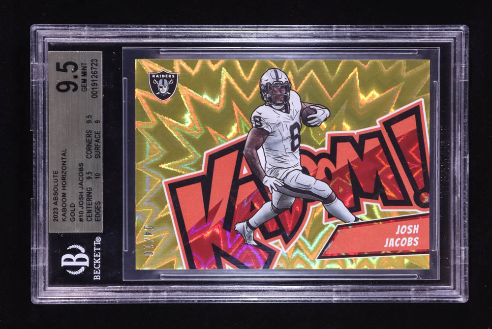 Josh Jacobs 2023 Absolute Kaboom Horizontal Gold #10 #04/10 (BGS 9.5) at PristineAuction.com Josh Jacobs 2023 Absolute Kaboom Horizontal Gold #10 #04/10 (BGS 9.5) at PristineAuction.com