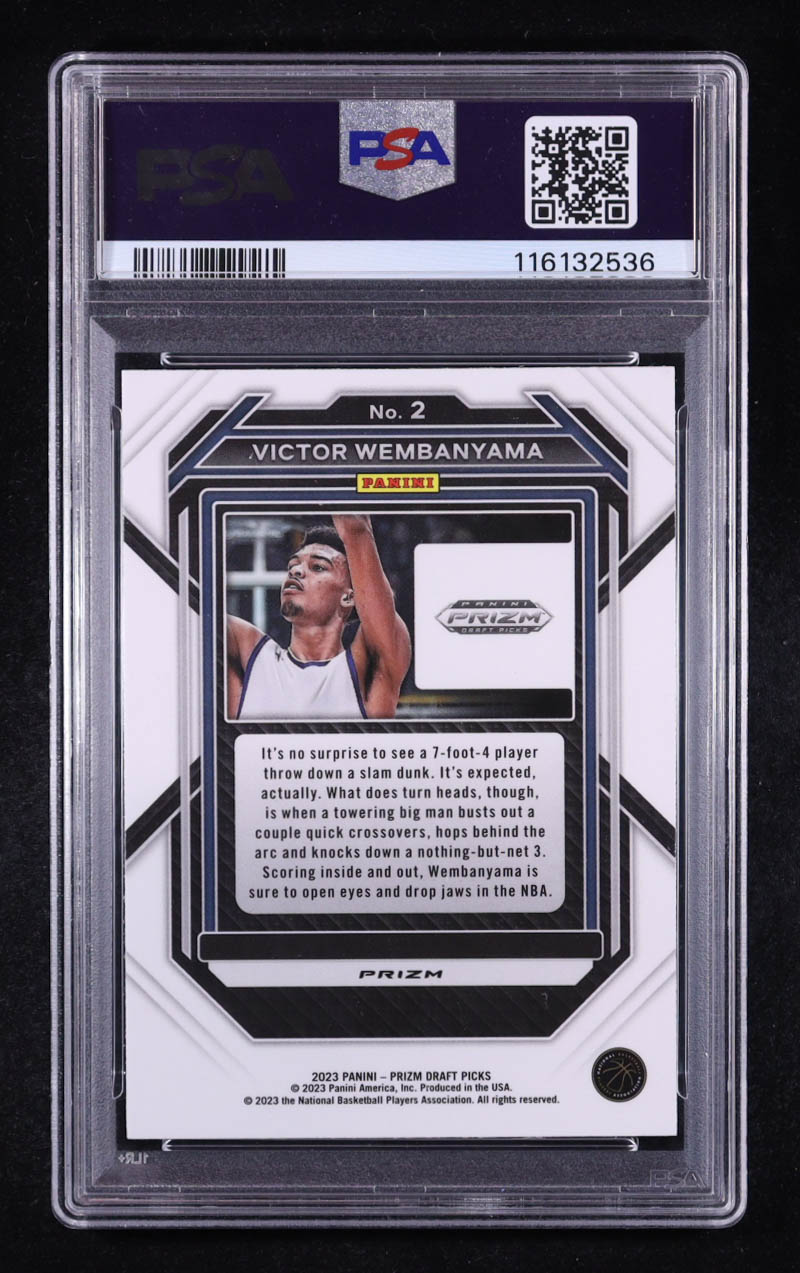 Victor Wembanyama 2023-24 Panini Prizm Draft Picks Prizms Purple Wave #2 RC (PSA 9) at PristineAuction.com Victor Wembanyama 2023-24 Panini Prizm Draft Picks Prizms Purple Wave #2 RC (PSA 9) at PristineAuction.com