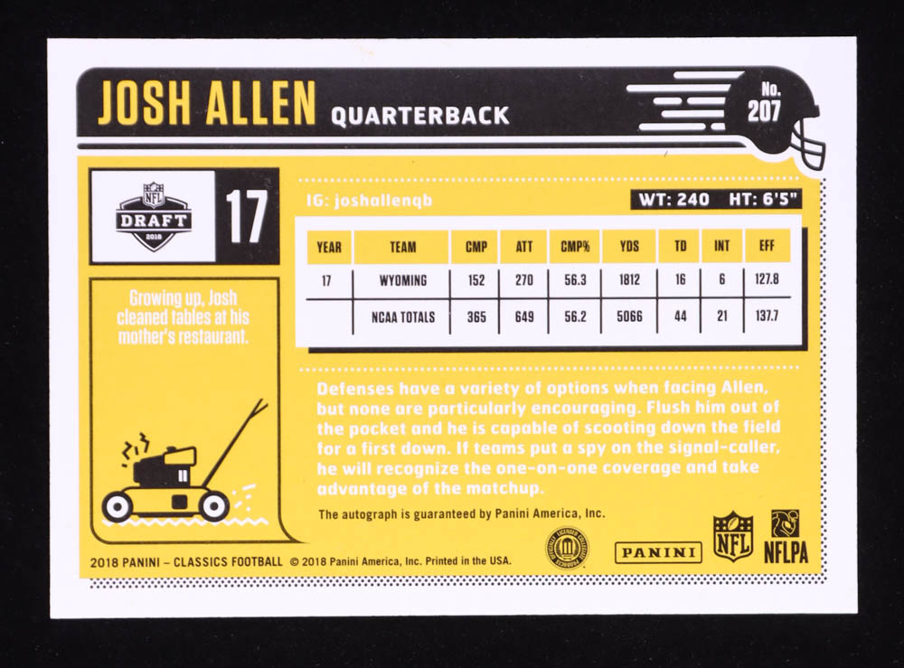 Josh Allen 2018 Classics Significant Signatures Gold #207 #10/25 RC at PristineAuction.com Josh Allen 2018 Classics Significant Signatures Gold #207 #10/25 RC at PristineAuction.com