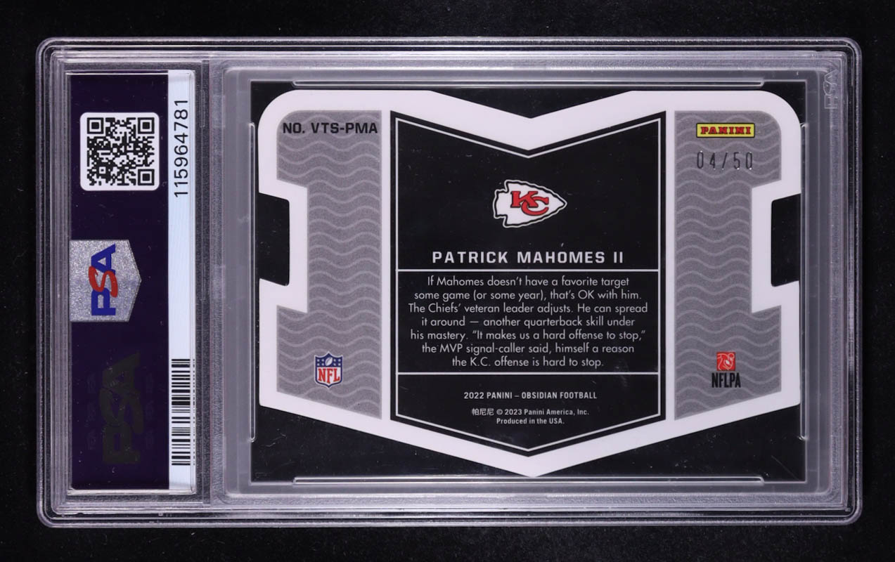 Patrick Mahomes II 2022 Panini Obsidian Vitreous Electric Etch Orange #2 #04/50 (PSA 10) at PristineAuction.com Patrick Mahomes II 2022 Panini Obsidian Vitreous Electric Etch Orange #2 #04/50 (PSA 10) at PristineAuction.com