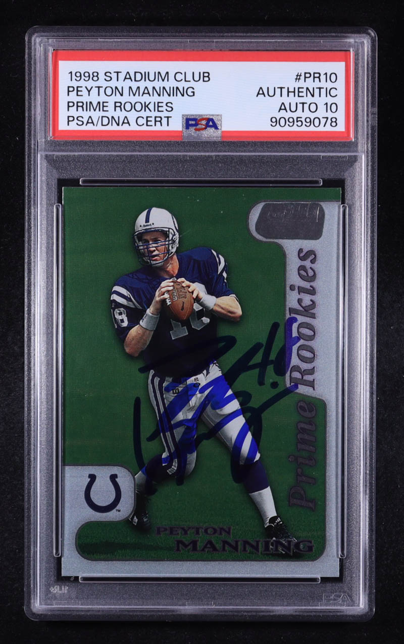 Peyton Manning Signed 1998 Stadium Club Prime Rookies #PR10 RC (PSA | Autograph Grade 10) at PristineAuction.com Peyton Manning Signed 1998 Stadium Club Prime Rookies #PR10 RC (PSA | Autograph Grade 10) at PristineAuction.com