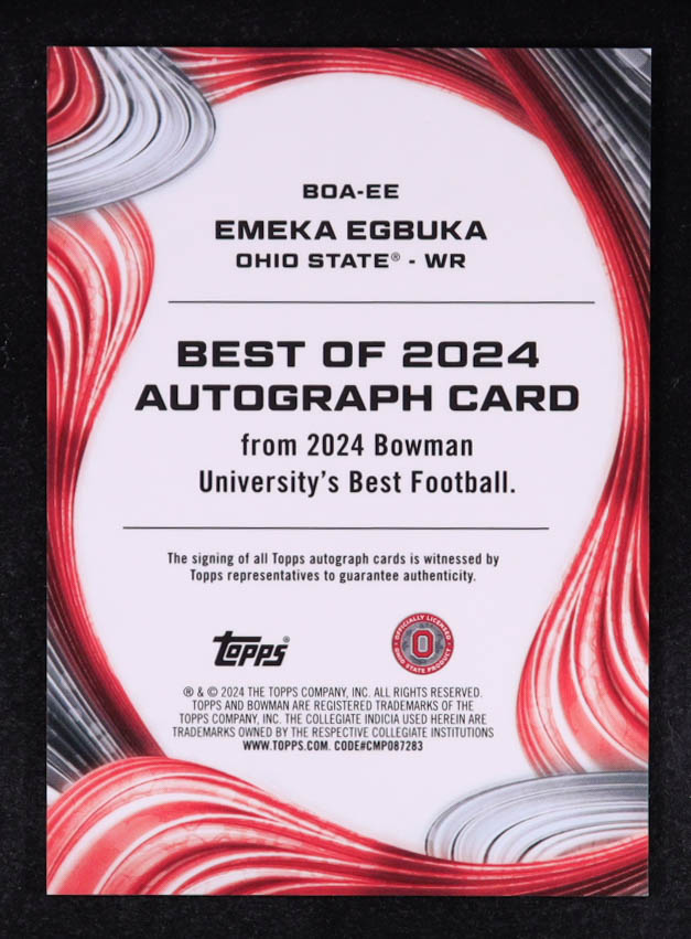 Emeka Egbuka 2024 Bowman's Best University Best of '24 Autographs #BOAEE RC at PristineAuction.com Emeka Egbuka 2024 Bowman's Best University Best of '24 Autographs #BOAEE RC at PristineAuction.com