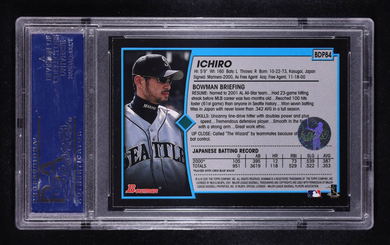 Ichiro Suzuki Signed 2001 Bowman Draft #BDP84 RC (PSA) at PristineAuction.com Ichiro Suzuki Signed 2001 Bowman Draft #BDP84 RC (PSA) at PristineAuction.com