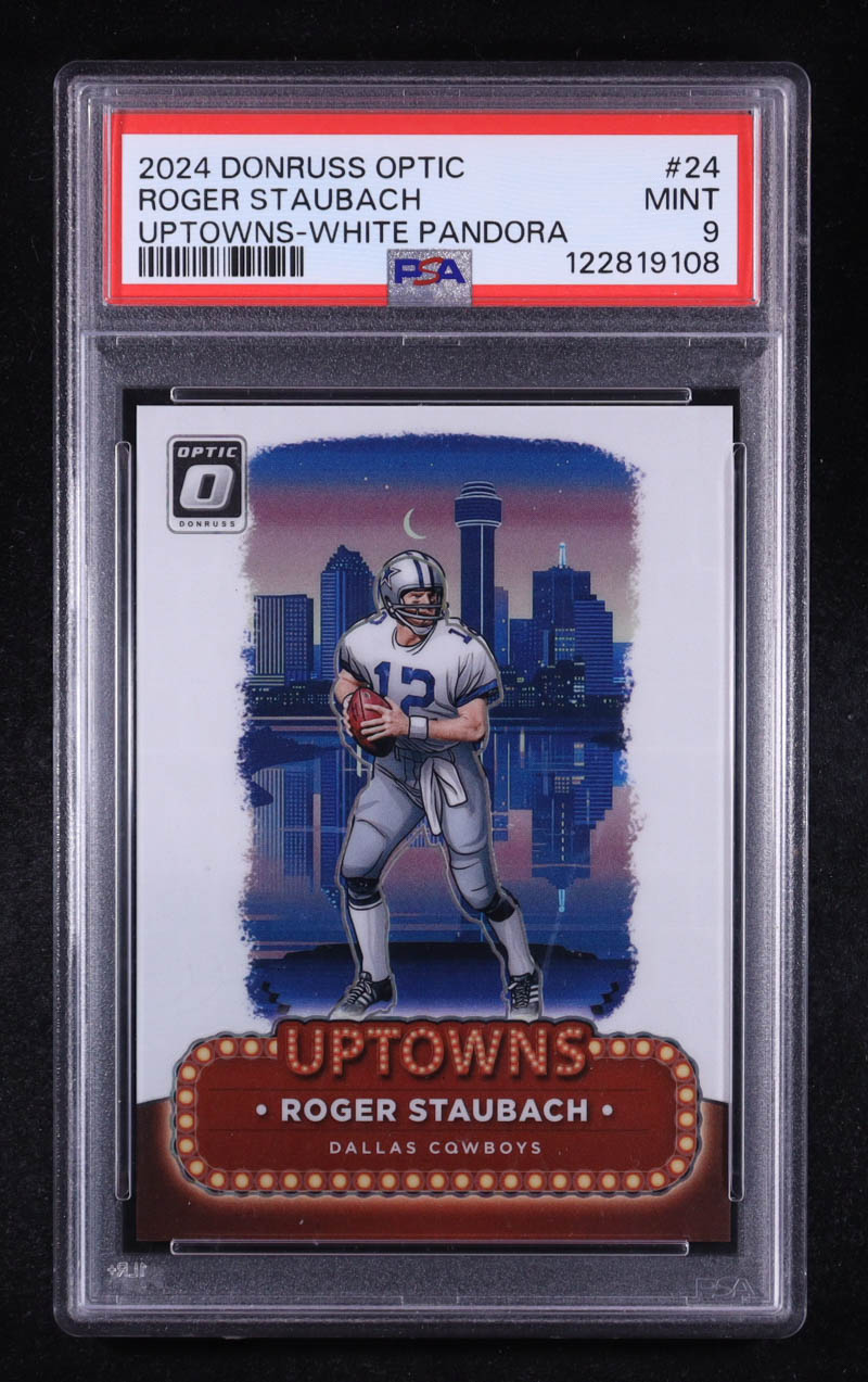 Roger Staubach 2024 Donruss Optic Uptowns White Pandora #24 #21/25 (PSA 9) at PristineAuction.com Roger Staubach 2024 Donruss Optic Uptowns White Pandora #24 #21/25 (PSA 9) at PristineAuction.com