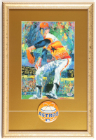 Nolan Ryan Signed Custom Framed Neiman Art Print with Vintage Pin(PSA) at PristineAuction.com