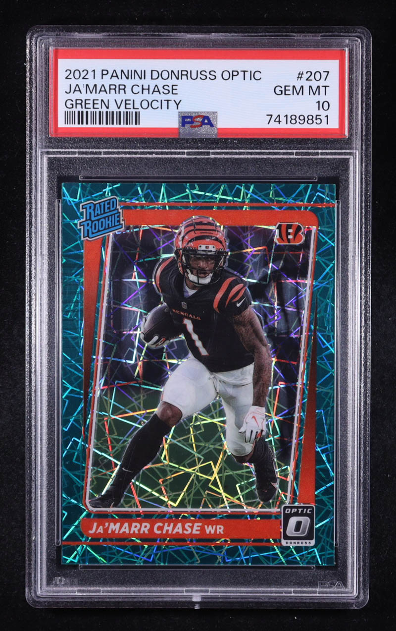 Ja'Marr Chase 2021 Donruss Optic Green Velocity #207 RR RC (PSA 10) at PristineAuction.com Ja'Marr Chase 2021 Donruss Optic Green Velocity #207 RR RC (PSA 10) at PristineAuction.com