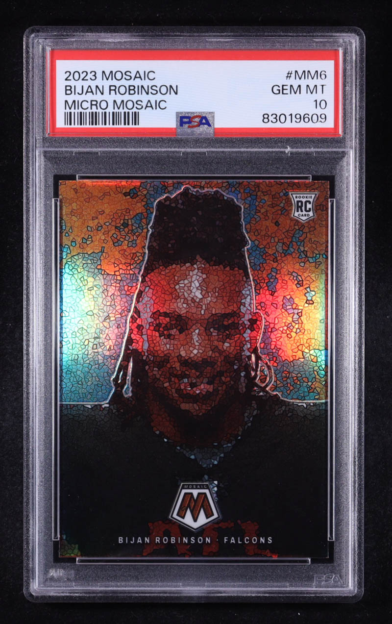 Bijan Robinson 2023 Panini Mosaic Micro Mosaic #6 RC (PSA 10) at PristineAuction.com Bijan Robinson 2023 Panini Mosaic Micro Mosaic #6 RC (PSA 10) at PristineAuction.com