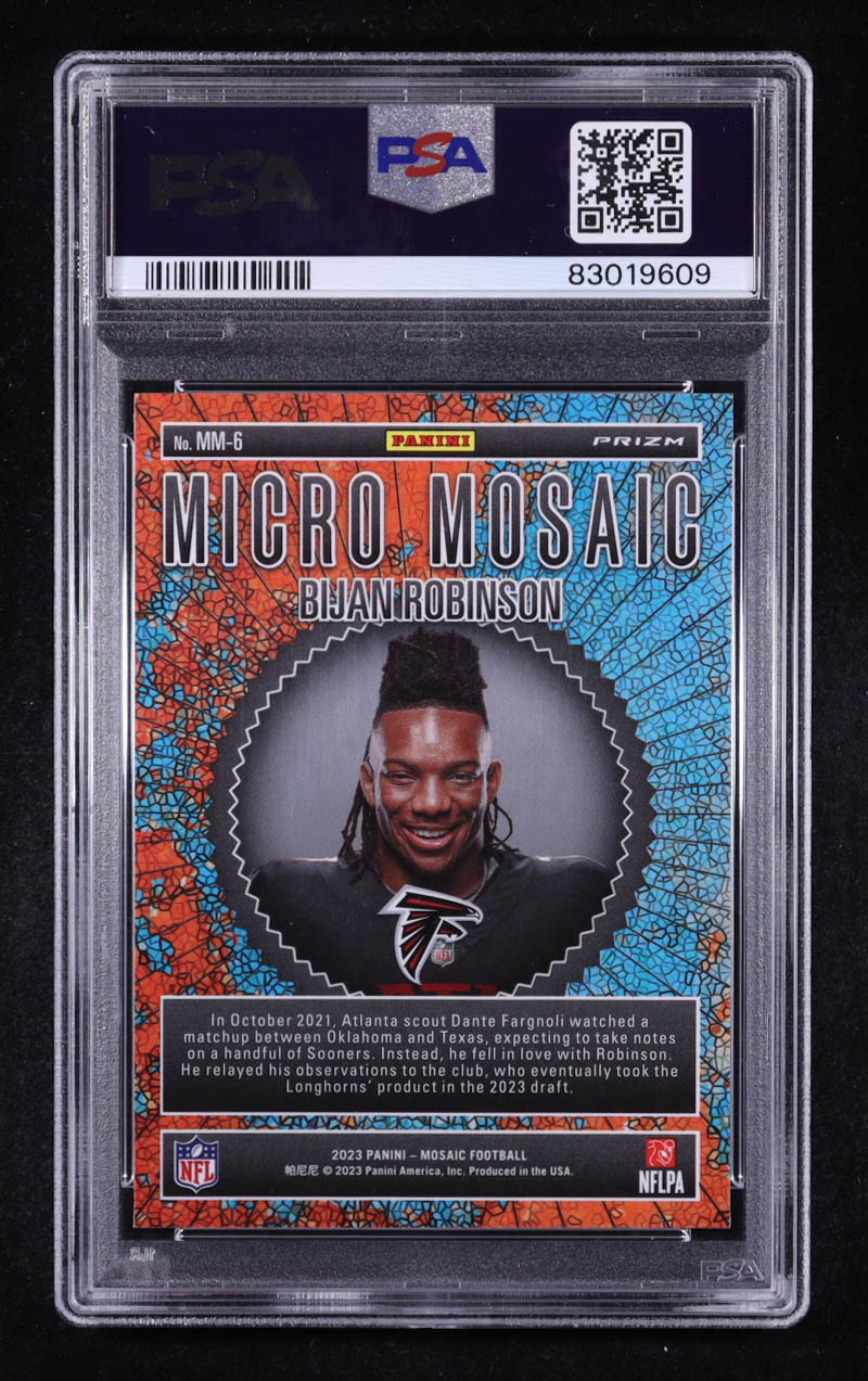 Bijan Robinson 2023 Panini Mosaic Micro Mosaic #6 RC (PSA 10) at PristineAuction.com Bijan Robinson 2023 Panini Mosaic Micro Mosaic #6 RC (PSA 10) at PristineAuction.com