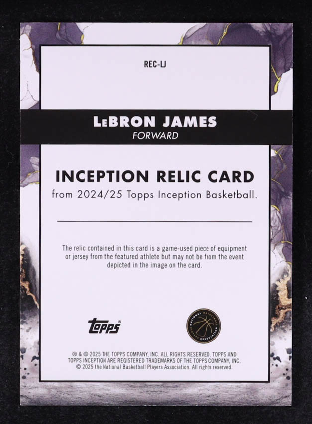 LeBron James 2024-25 Topps Inception Relics #RECLJ at PristineAuction.com LeBron James 2024-25 Topps Inception Relics #RECLJ at PristineAuction.com