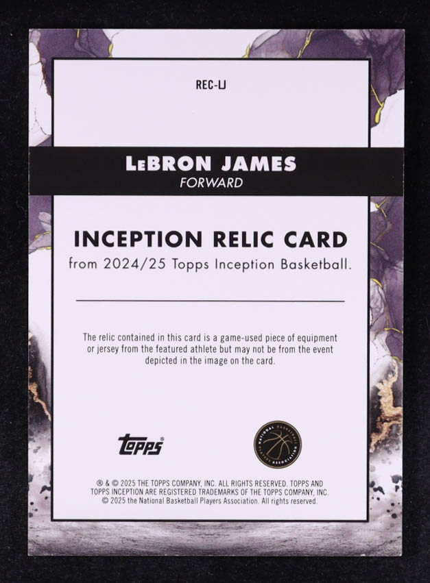 LeBron James 2024-25 Topps Inception Relics #RECLJ at PristineAuction.com LeBron James 2024-25 Topps Inception Relics #RECLJ at PristineAuction.com