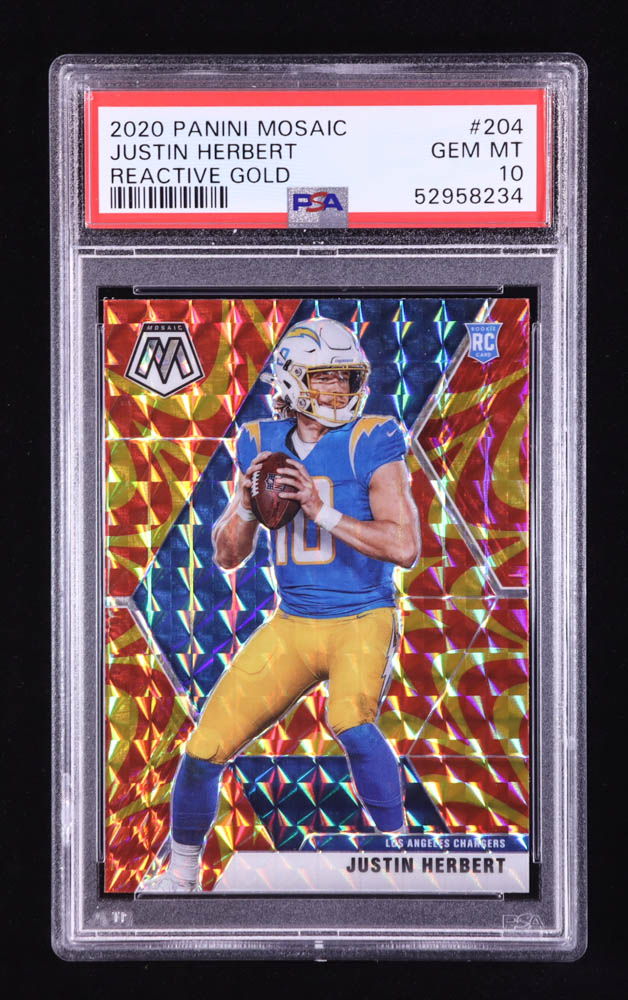 Justin Herbert 2020 Panini Mosaic Mosaic Reactive Gold #204 RC (PSA 10) at PristineAuction.com Justin Herbert 2020 Panini Mosaic Mosaic Reactive Gold #204 RC (PSA 10) at PristineAuction.com
