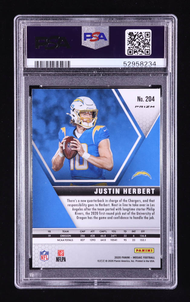 Justin Herbert 2020 Panini Mosaic Mosaic Reactive Gold #204 RC (PSA 10) at PristineAuction.com Justin Herbert 2020 Panini Mosaic Mosaic Reactive Gold #204 RC (PSA 10) at PristineAuction.com