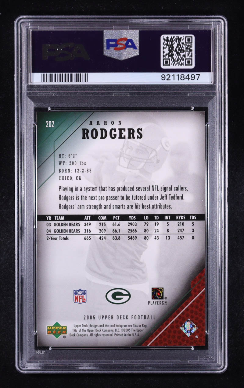 Aaron Rodgers 2005 Upper Deck #202 RC (PSA 9) at PristineAuction.com Aaron Rodgers 2005 Upper Deck #202 RC (PSA 9) at PristineAuction.com