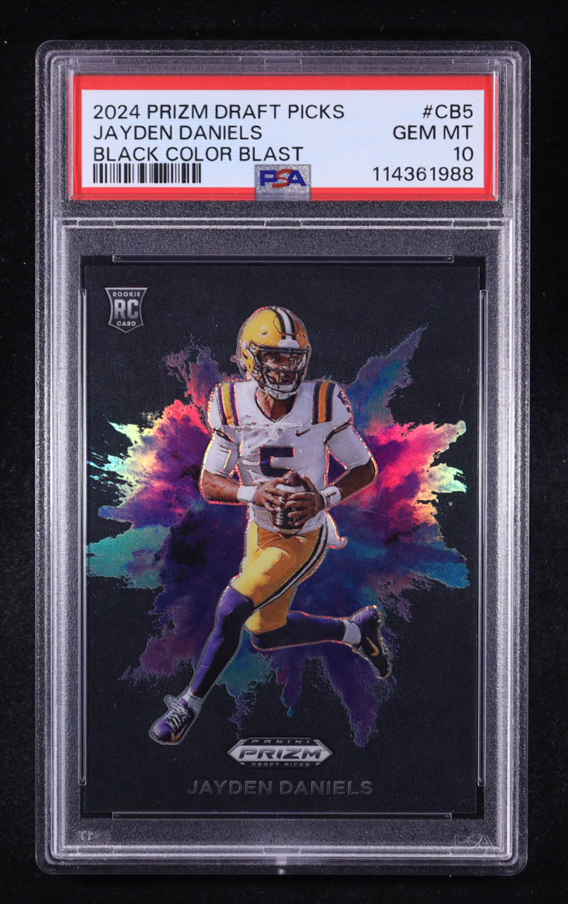 Jayden Daniels 2024 Panini Prizm Draft Picks Black Color Blast #5 RC (PSA 10) at PristineAuction.com Jayden Daniels 2024 Panini Prizm Draft Picks Black Color Blast #5 RC (PSA 10) at PristineAuction.com
