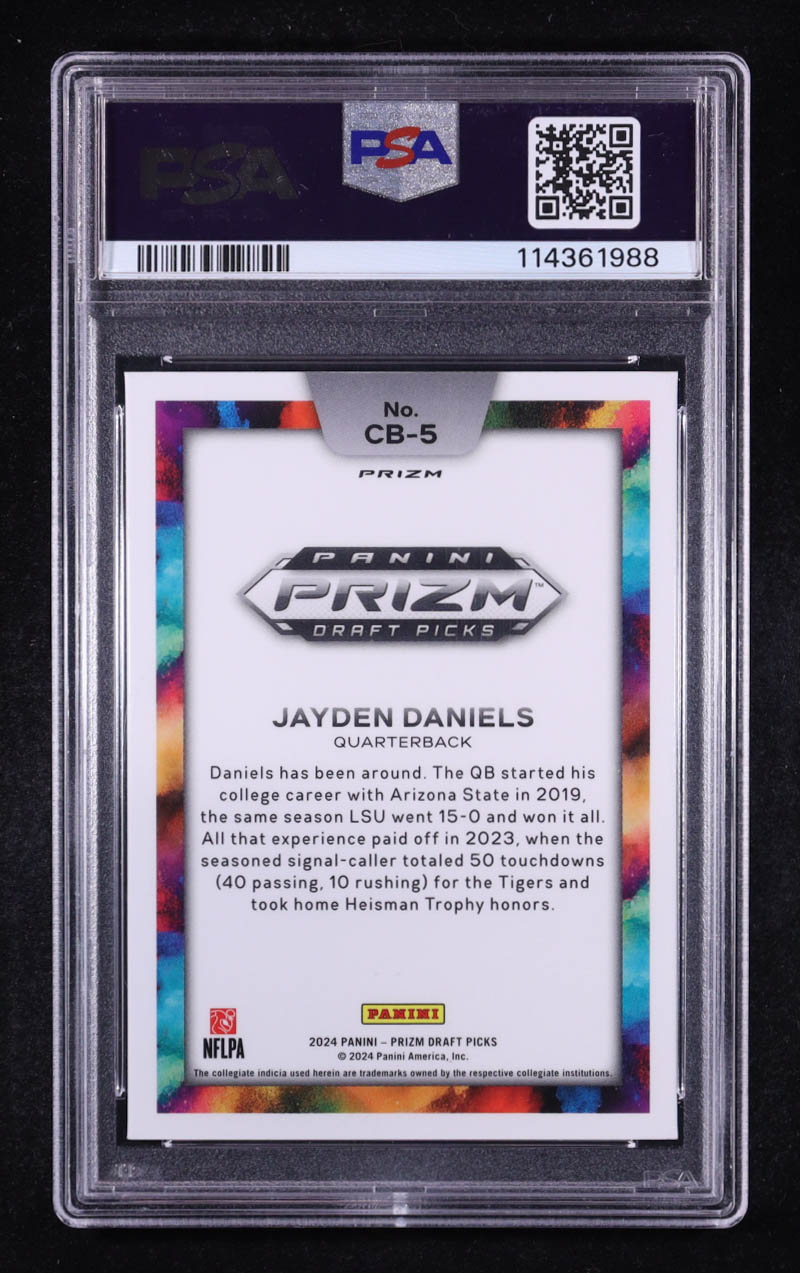 Jayden Daniels 2024 Panini Prizm Draft Picks Black Color Blast #5 RC (PSA 10) at PristineAuction.com Jayden Daniels 2024 Panini Prizm Draft Picks Black Color Blast #5 RC (PSA 10) at PristineAuction.com