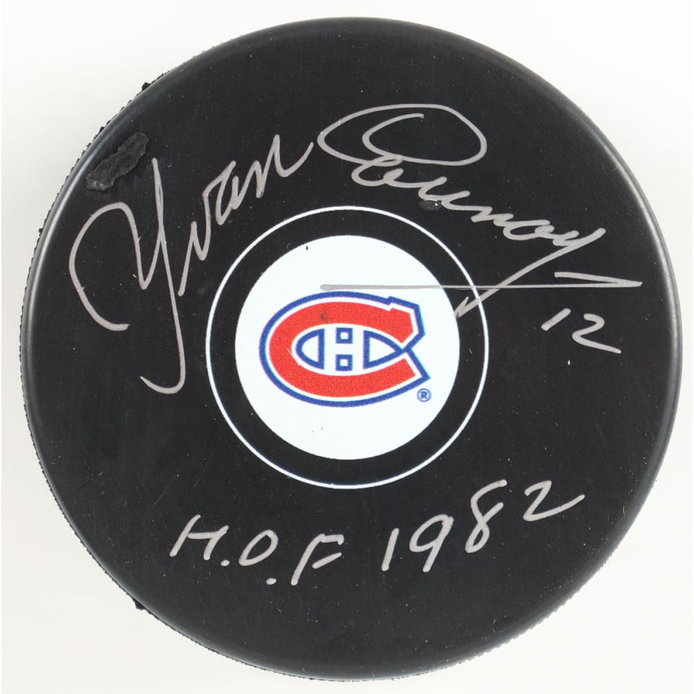 Yvan Cournoyer Signed Canadiens Logo Hockey Puck Inscribed "H.O.F. 1982" (New England Picture) at PristineAuction.com