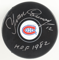 Yvan Cournoyer Signed Canadiens Logo Hockey Puck Inscribed "H.O.F. 1982" (New England Picture) at PristineAuction.com