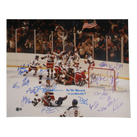1980 Team USA "Miracle on Ice" 16x20 Photo Signed by (18) with Mike Eruzione, Jim Craig, Neal Broten Inscribed "Do You Believe In Miracles?!" (Beckett) at PristineAuction.com