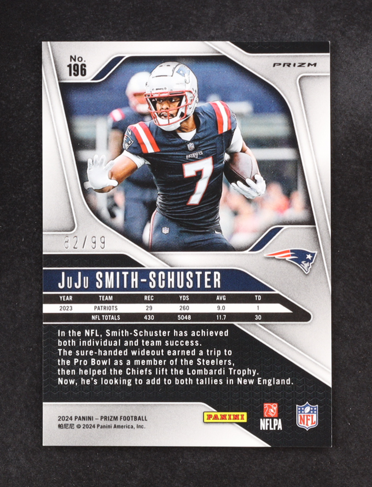 Juju Smith-Schuster 2024 Panini Prizm No Huddle Blue #196 #82/99 at PristineAuction.com Juju Smith-Schuster 2024 Panini Prizm No Huddle Blue #196 #82/99 at PristineAuction.com