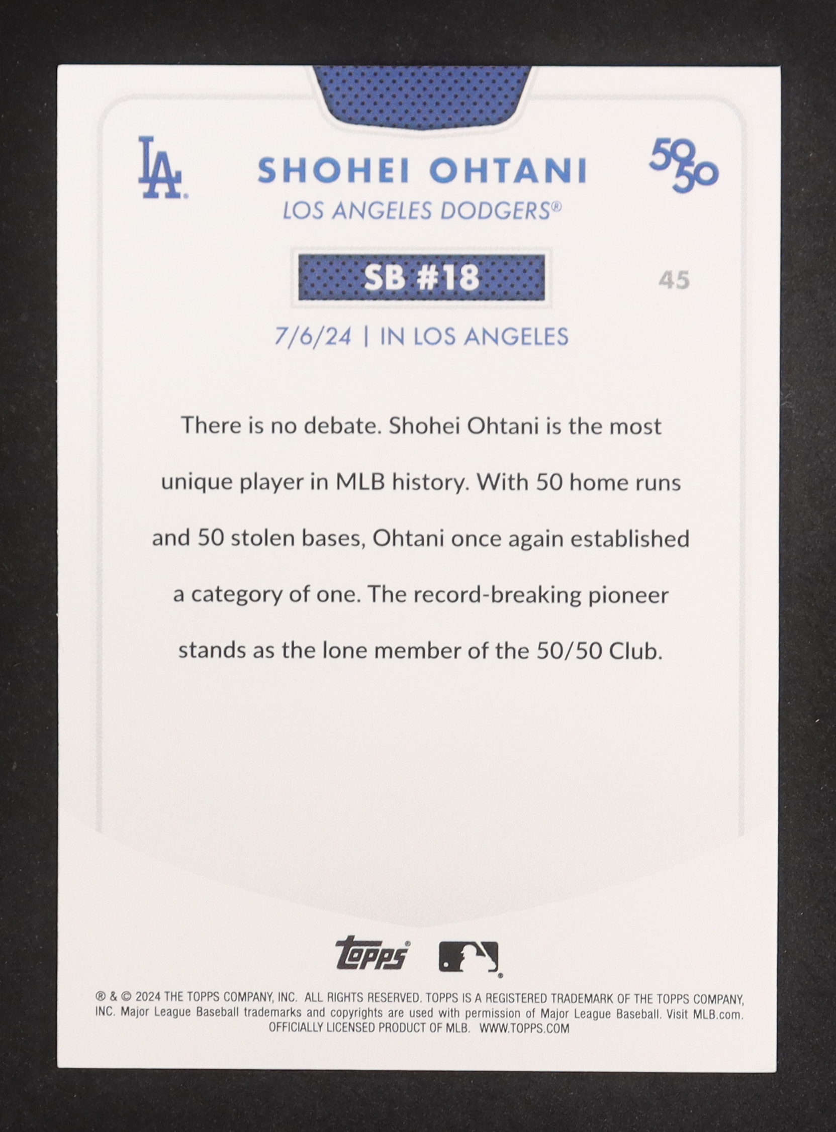 Shohei Ohtani 2024 Topps 50/50 Ohtani #45 at PristineAuction.com Shohei Ohtani 2024 Topps 50/50 Ohtani #45 at PristineAuction.com