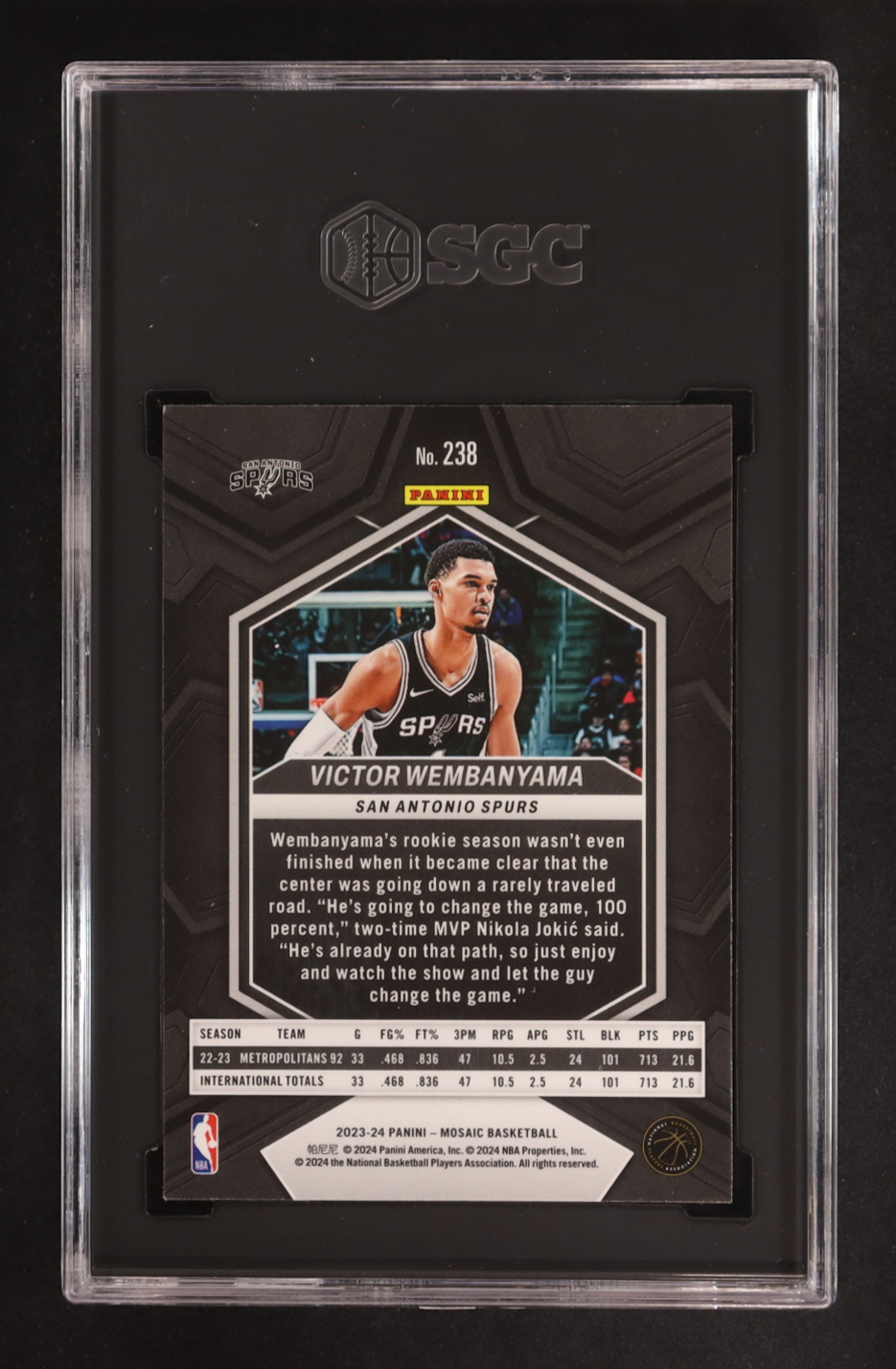 Victor Wembanyama 2023-24 Panini Mosaic #238 RC (SGC 10) at PristineAuction.com Victor Wembanyama 2023-24 Panini Mosaic #238 RC (SGC 10) at PristineAuction.com
