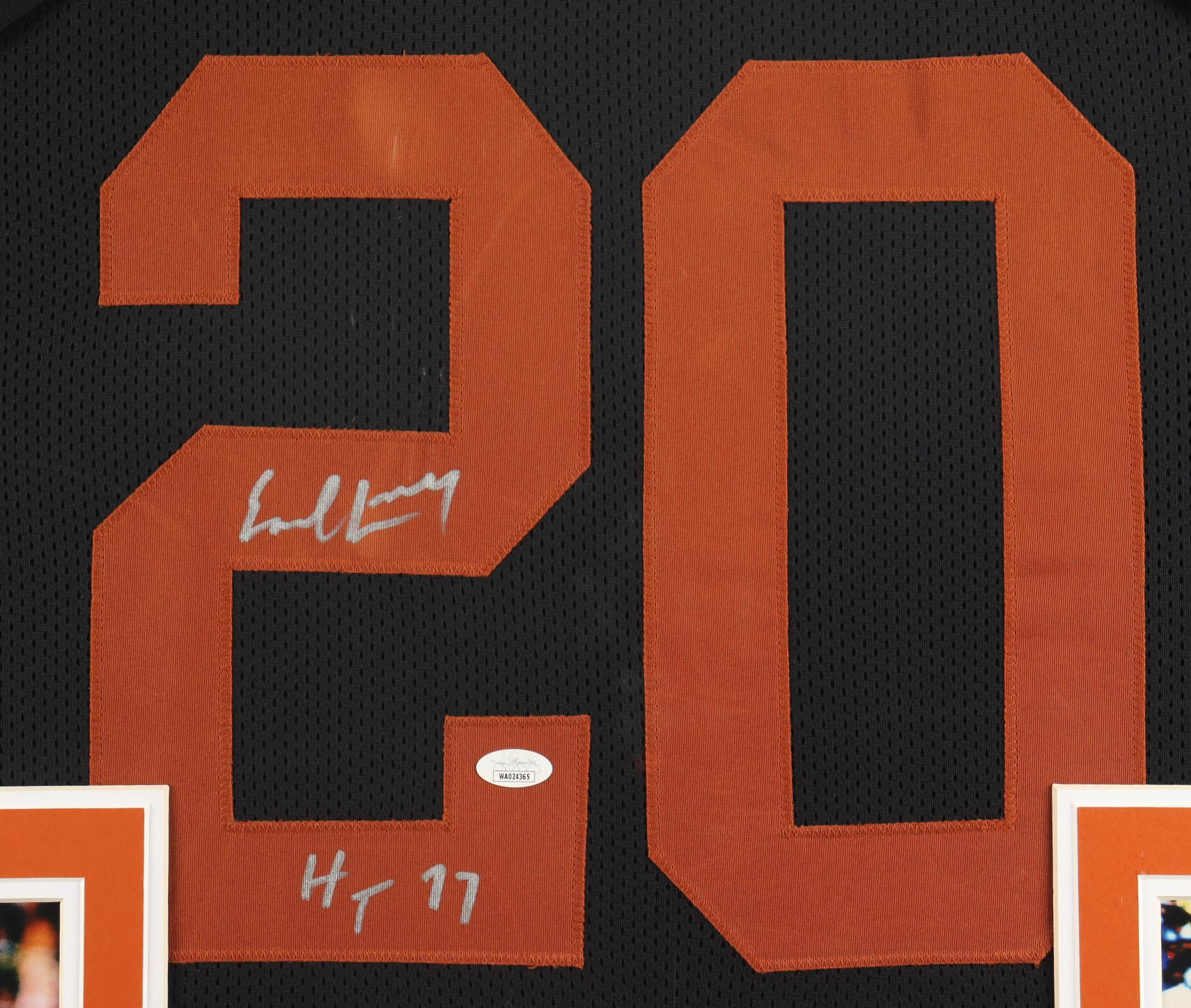 Earl Campbell Signed Custom Framed Jersey Display with Photos Inscribed "HT 77" (JSA) at PristineAuction.com Earl Campbell Signed Custom Framed Jersey Display with Photos Inscribed "HT 77" (JSA) at PristineAuction.com