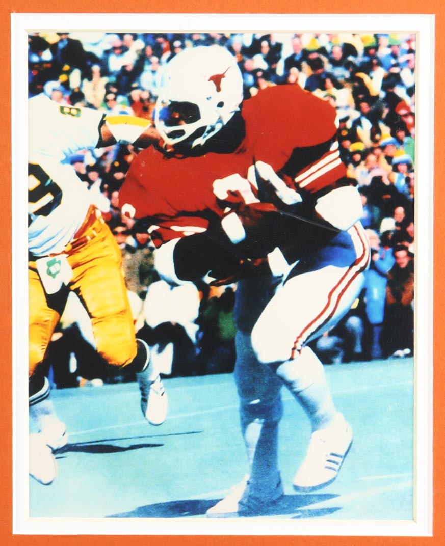 Earl Campbell Signed Custom Framed Jersey Display with Photos Inscribed "HT 77" (JSA) at PristineAuction.com Earl Campbell Signed Custom Framed Jersey Display with Photos Inscribed "HT 77" (JSA) at PristineAuction.com