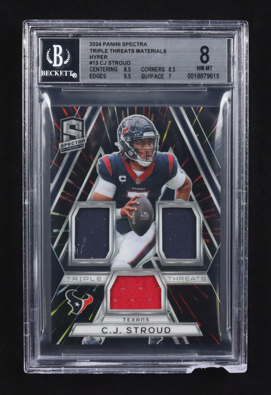 C.J. Stroud 2024 Panini Spectra Triple Threats Materials Hyper #TT-CJS #37/75 (BGS 8) at PristineAuction.com C.J. Stroud 2024 Panini Spectra Triple Threats Materials Hyper #TT-CJS #37/75 (BGS 8) at PristineAuction.com