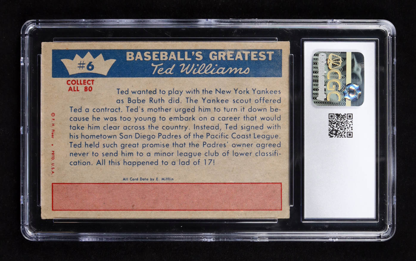 Ted Williams 1959 Fleer Ted Turns Professional #6 (CGC 4.5) at PristineAuction.com Ted Williams 1959 Fleer Ted Turns Professional #6 (CGC 4.5) at PristineAuction.com