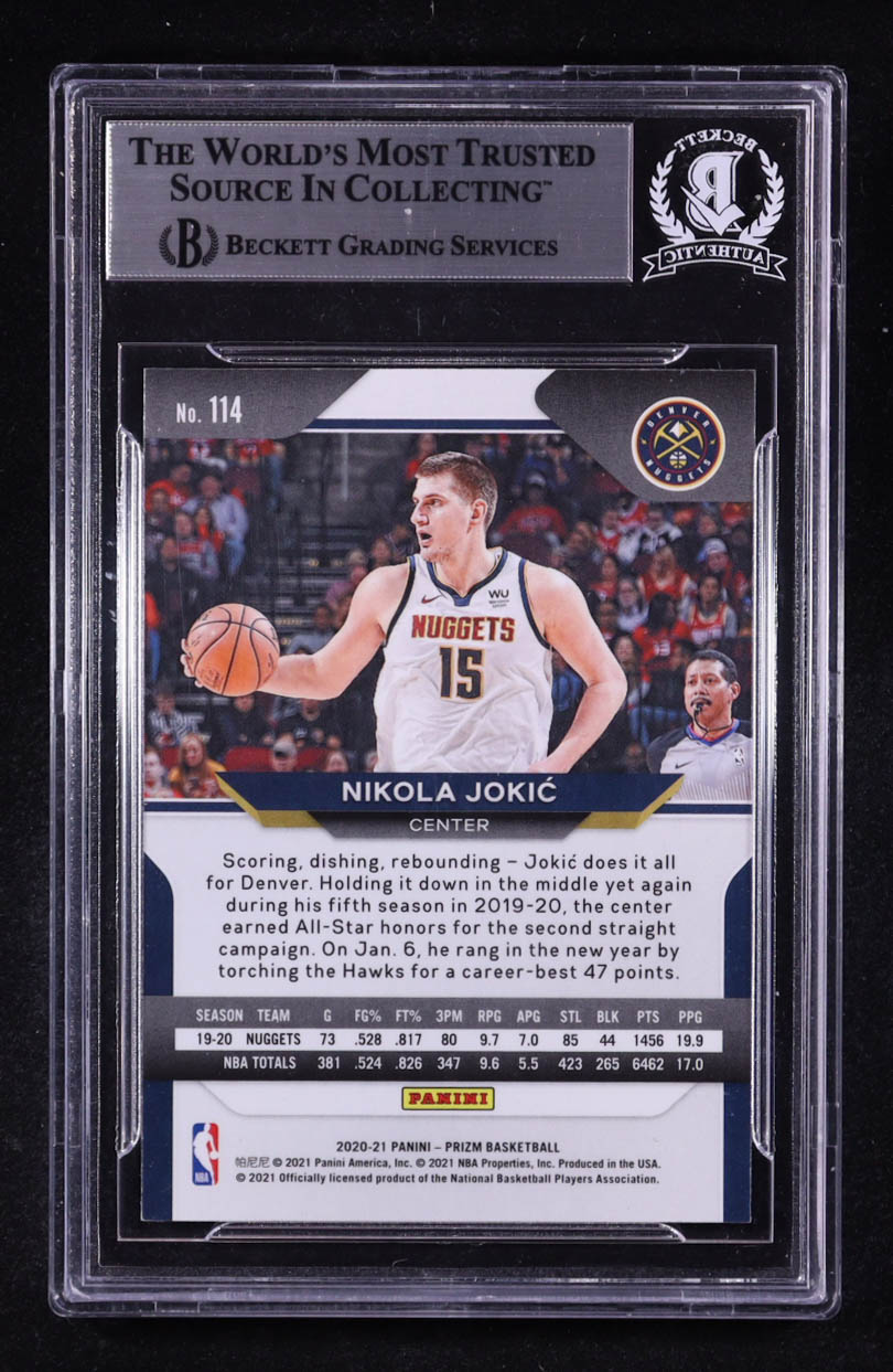 Nikola Jokic Signed Sticker On 2020-21 Panini Prizm #114 (BGS) at PristineAuction.com Nikola Jokic Signed Sticker On 2020-21 Panini Prizm #114 (BGS) at PristineAuction.com
