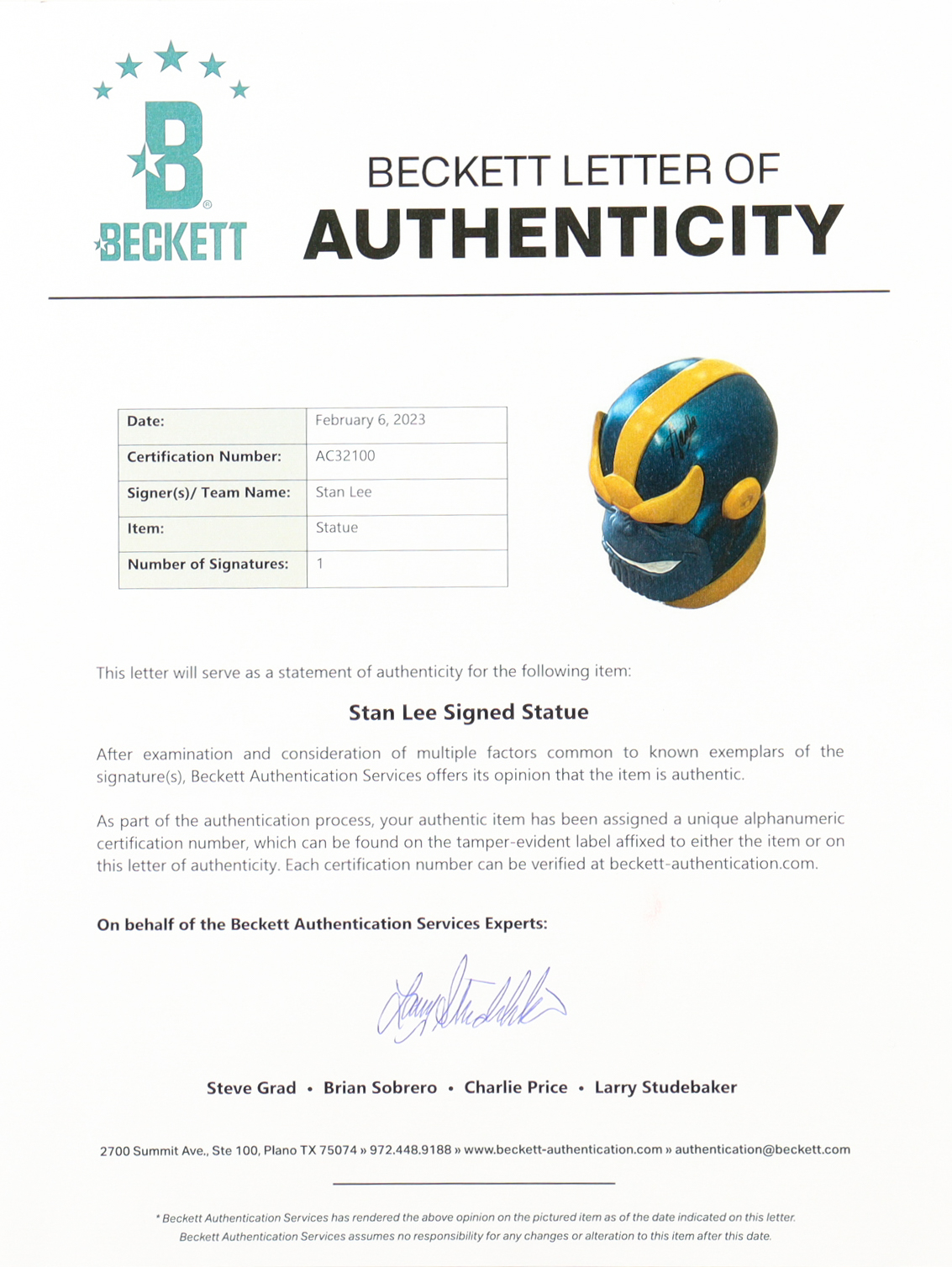 Stan Lee Signed Marvel "Thanos" 10" Headbank (Beckett & Excelsior) at PristineAuction.com Stan Lee Signed Marvel "Thanos" 10" Headbank (Beckett & Excelsior) at PristineAuction.com