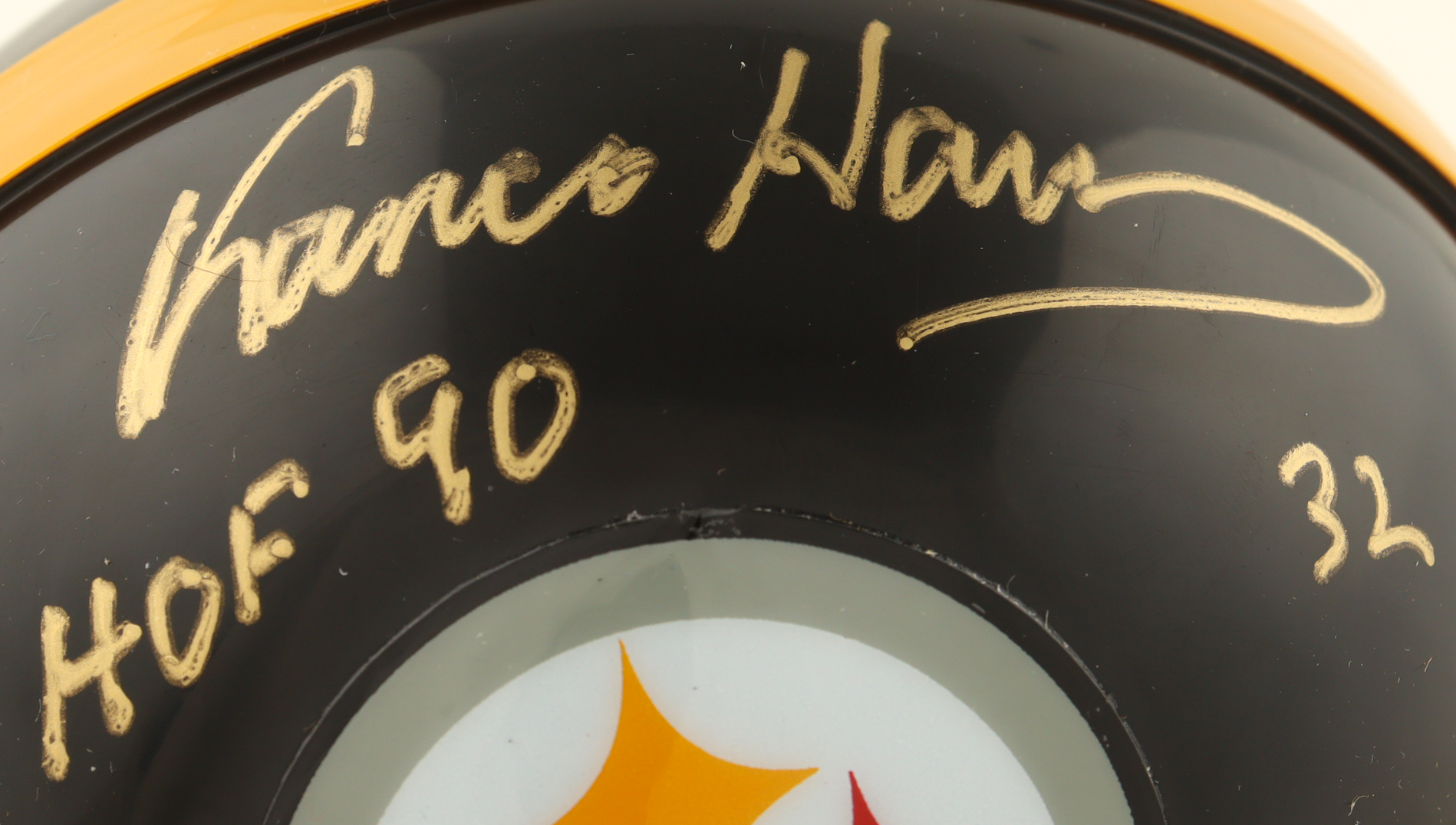 Franco Harris Signed Steelers Mini Helmet Inscribed "HOF 90" (TSE) at PristineAuction.com Franco Harris Signed Steelers Mini Helmet Inscribed "HOF 90" (TSE) at PristineAuction.com