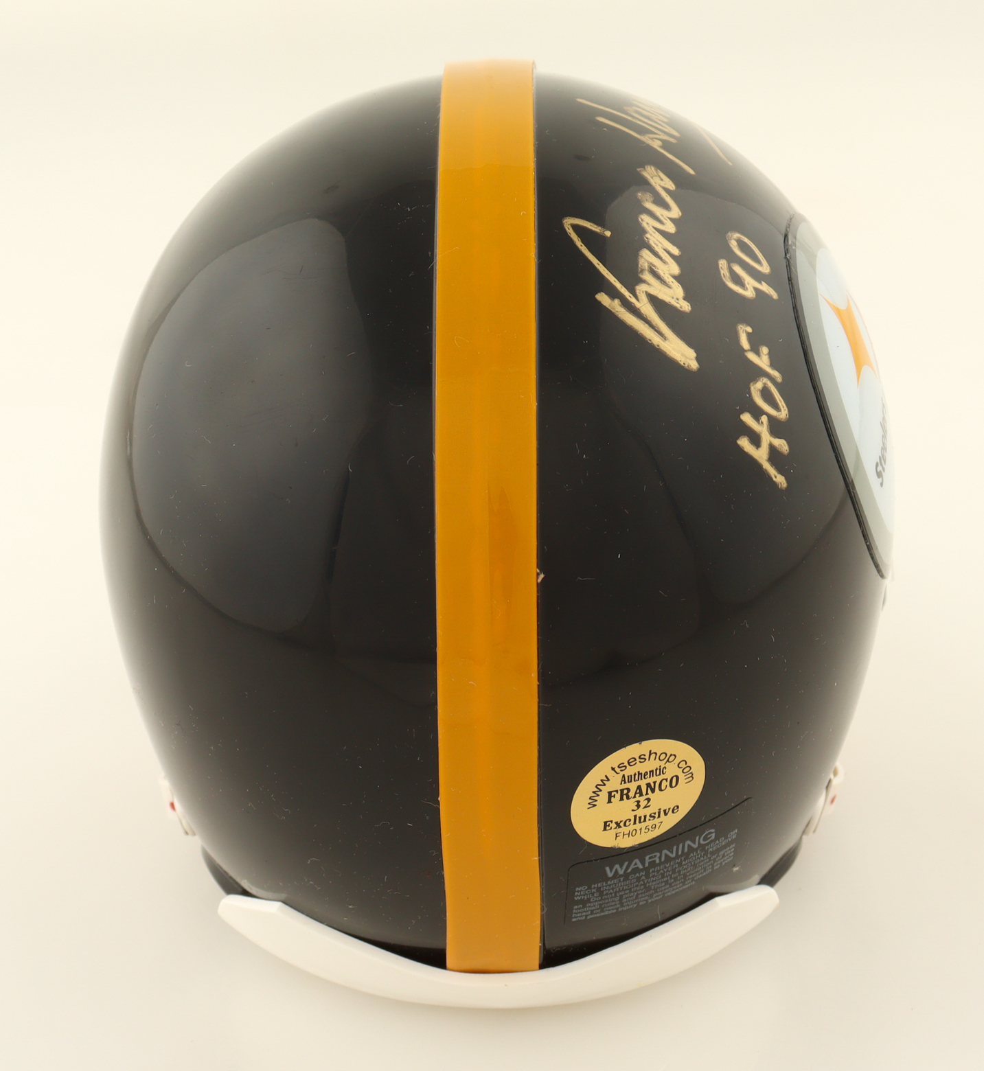 Franco Harris Signed Steelers Mini Helmet Inscribed "HOF 90" (TSE) at PristineAuction.com Franco Harris Signed Steelers Mini Helmet Inscribed "HOF 90" (TSE) at PristineAuction.com
