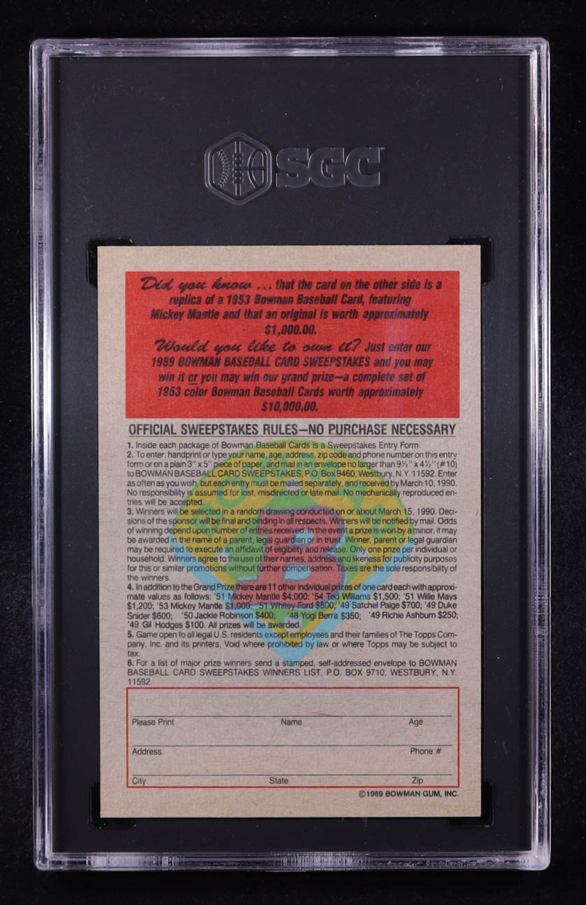 Mickey Mantle 1989 Bowman Sweepstakes / '53 (SGC 7) at PristineAuction.com Mickey Mantle 1989 Bowman Sweepstakes / '53 (SGC 7) at PristineAuction.com