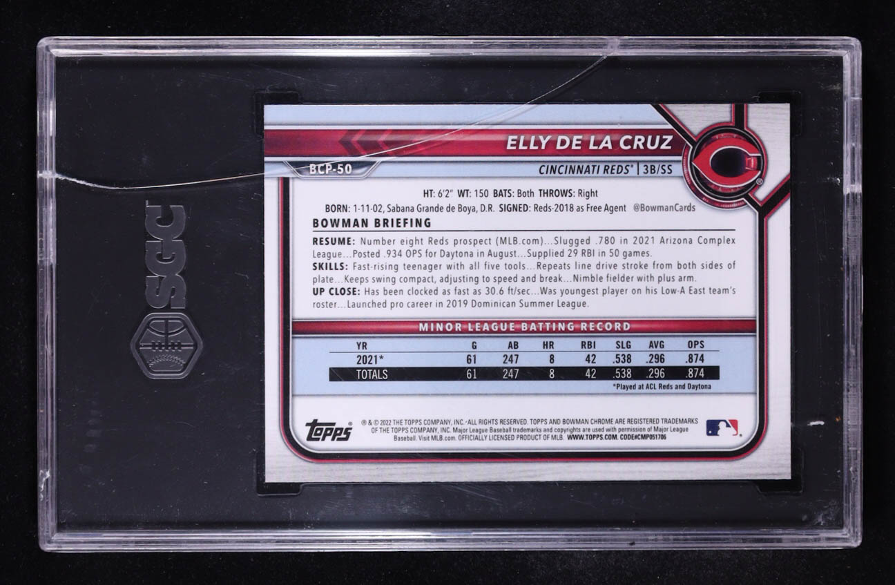 Elly De La Cruz 2022 Bowman Chrome Prospects #BCP50 RC (SGC 9.5) (See Description) at PristineAuction.com Elly De La Cruz 2022 Bowman Chrome Prospects #BCP50 RC (SGC 9.5) (See Description) at PristineAuction.com